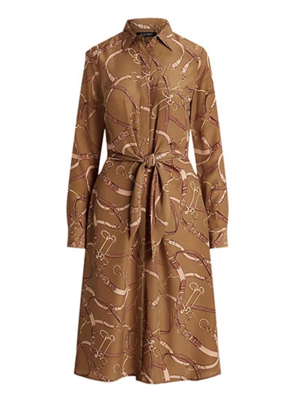 Lauren Ralph Lauren Belting-Print Crepe Tie-Front Shirtdress - Size 16